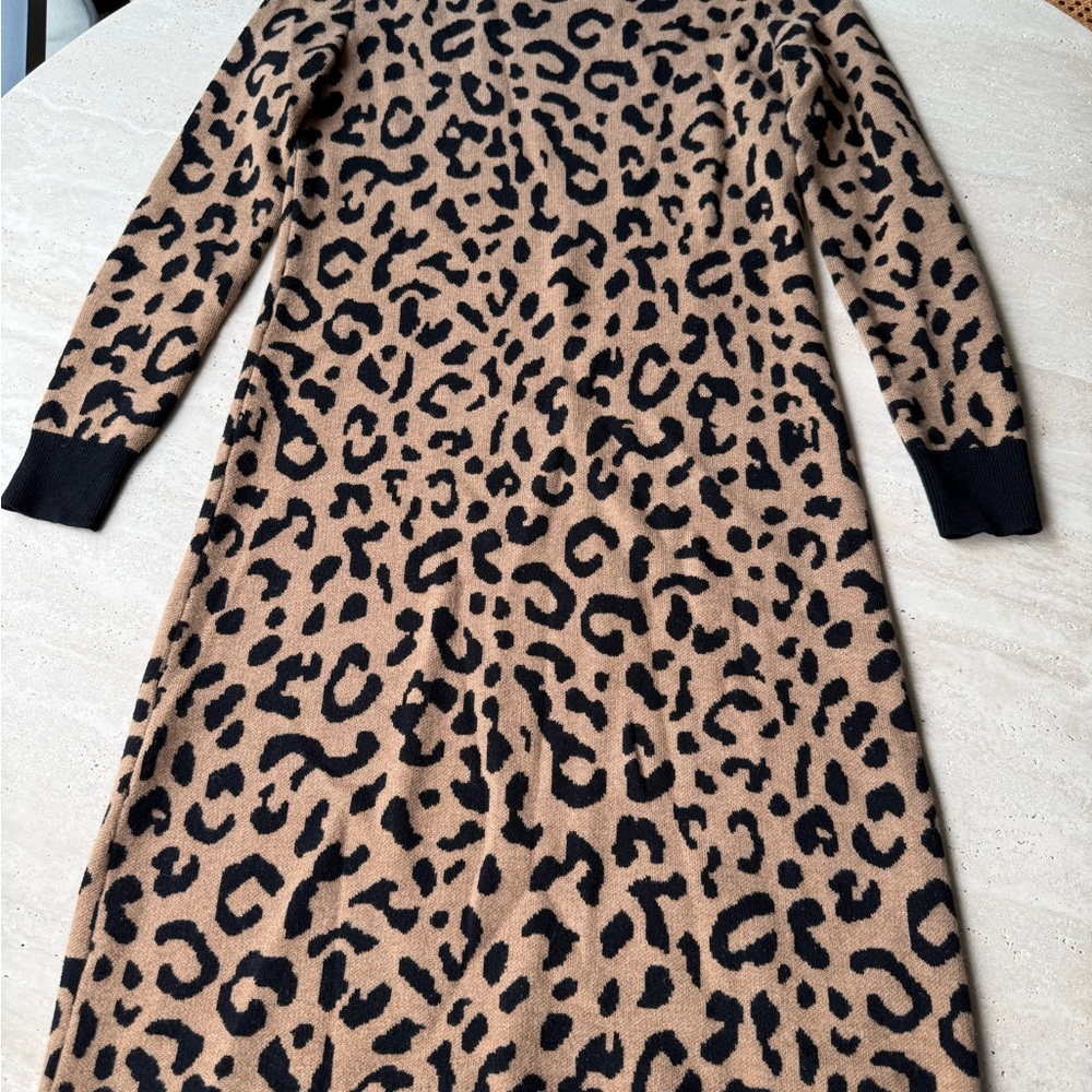 J. Crew Cheetah Leopard Mini Sweater Dress Jacquard EUC XXS